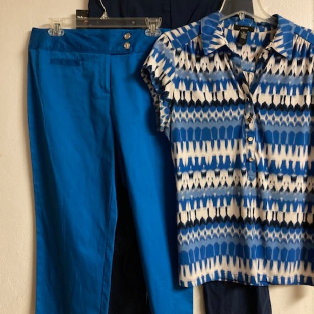 STYLE & COMPANY Capri Low Rise Stretch Button Front Island Blue Faux Pkts 12 NWT